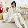 Pijama Feminino 2026 Novo Outono e Inverno Algodão Nuvem Conjunto de Roupa para Casa Desenho Animado Manga Longa Feminino Gola Lapela Outerwear