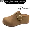 Zapatos slip-on sin talón estilo Birkenstock de cuero genuino con suela gruesa para aumentar la altura, para mujeres menudas, mules de punta cerrada