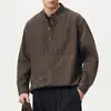 Ropa de Hombre Xintang Camisa retro japonesa de algodón puro lavada con cuello mao para hombre, estilo americano moderna holgada simple casual