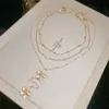 Colar Europeu e Americano Transfronteiriço com Pingente Floral e Pérola Drip Oil, Corrente de Clavícula Elegante e da Moda, Acessório de Joia de Nicho de Alta Qualidade