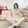 Pijama de Algodão Nuvem para Mulheres na Primavera e Verão, Cardigã de Manga Curta Estilo Doce e Fofo, Shorts, Roupa de Casa de Três Peças Que Pode Ser Usada Fora