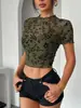 Nuevo Top Transparente de Malla con Estampado de Terciopelo Elegante para Mujer, de Otoño, Transfronterizo Europeo y Americano, Amazon
