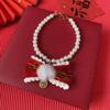  Collar Festivo de Año Nuevo para Mascotas, Flor Roja de Felpa con Perlas, Joyería de Lazo para Perro Gato, Collar
