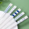[Hepburn azul y blanco] Palillos de Cerámica Estilo Hepburn-Azul Resistentes a Altas Temperaturas Fáciles de Limpiar No Fáciles de Producir Bacterias 5 Pares Familias