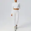 Conjunto de ropa de yoga estilo europeo y americano, cárdigan de manga larga, pantalones largos que levantan los glúteos, conjunto deportivo y de fitness de dos piezas 52637+52341