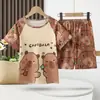Pijama Infantil Duas Peças Manga Curta para Meninas, Roupa de Casa Infantil Temática de Desenho Animado para Meninos, Roupa de Casa Infantil Tendência de Verão