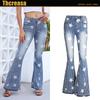 Pantalones vaqueros a rayas transfronterizos europeos y americanos para mujer, pantalones con estampado de estrellas, pantalones acampanados