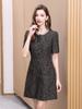 Vestido Nuevo de Primavera y Verano 2025 Exquisito de Alta Gama de Manga Corta Elegante Francés Vestido Chanel de Perlas con Cuello Redondo para Mujer