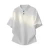 Camisa Polo Gola Henry Manga Curta Camiseta Masculina Verão Fina Estilo Americano Desconstruída Casual Solta Top Meia Manga Camiseta