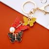 Llavero de Coche de Mariposa con Pedrería de Perlas Colgante para Bolso de Mujer Llavero Metal Diamante Colgante Regalo Creativo