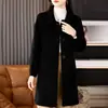 Casaco de Lã Novo Estilo para Mulheres com Gola Boneca, Casaco de Lã Simples e Elegante dos Dois Lados, Cardigã Solto de Comprimento Médio