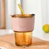 Copo de Água de Vidro Estilo Bambu Popular Mais Vendido para Mulheres, Copo de Vidro de Alto Valor Estético, Copo de Leite, Copo de Suco, Copo para Bebidas com Logo