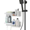 Tablero perforado sin taladro Botella personalizada de spray de limpieza para baño y fragancia Cepillo de mango largo Estante de almacenamiento para montaje en pared