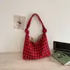 Bolso Grande de Mujer 2026 Nuevo Verano Casual Bolso de Hombro Bolsa de Tela a Cuadros Japonesa y Coreana para Clase y Viajes Diarios Bolso Tote