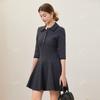 Vestido de punto con cuello polo M francés nuevo transfronterizo, entallado, elegante, adelgazante, en forma de A, manga siete puntos, elegante falda paraguas