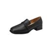 Sapatos de Couro Marrons com Salto Grosso Estilo Francês para Mulheres, Novidade Primavera 2026 Versáteis Vintage Bico Quadrado Salto Médio Sapatos Femininos