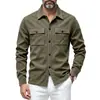 2026 Chaqueta Camisa de Gamuza para Hombre Transfronteriza de un Solo Botón Ropa de Trabajo Bolsillos Dobles con Solapa Chaqueta de Manga Larga