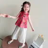 Hanfu para Meninas Conjunto Estilo Chinês Verão Estilo Antigo Traje Tang Colete Infantil Calça Fino Novo Estilo Chinês Fantasia Bebê Menina