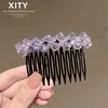 Pente de cabelo de cristal roxo claro elegante, estiloso e sofisticado, pente versátil para franja lateral, novo acessório de cabelo pente invertido estilo coreano