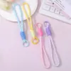 Lanyard para celular com listras coloridas estilo macaron, pingente de chaveiro, corda trançada DIY, acessório portátil para mochila