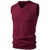 Colete de tricô sem mangas com decote em V para outono e inverno para homens, suéter pullover de cor sólida, moderno e simples, colete casual de negócios