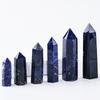 Venta caliente transfronteriza, columna de cristal de piedra azul natural, piedra original pulida, prisma hexagonal de una sola punta, piedra de cristal, decoración para el hogar y la oficina.