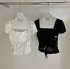 WGWE9404 Guangzhou Trece Líneas Ropa de Mujer Verano 2026 Nuevo Camisa de Manga Corta con Lazo y Cuello Cuadrado Estilo Francés Top Delgado