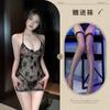 Camisola Feminina Aishangyou Transparente que Cobre o Quadril Sexy Decote V Profundo com Cadarço Gargantilha Renda Estampada Lingerie Sexy