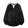 2026 Nuevo Jersey de Punto Cruzado Otoño/Invierno para Hombre Cuello Redondo Falso Dos Piezas Moda Talla Grande Casual Camisa Base