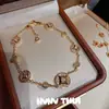 Pulsera de Moneda de Cobre con Diamante de Punto Dorado Antiguo, Pulsera Totalmente Diamantada, Nuevo Conjunto de Collar con Flor de Margarita y Circonia Chapado en Oro de 18 Quilates
