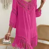 2026 Verano Estilo Coreano Encaje Tejido a Mano Calado Ancho Vestido de Mujer Holgado Adelgazante Cubierta para Aire Acondicionado