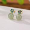 Pendientes de plata de ley S925 bañados en oro con diseño de ciervo, estilo retro nacional, con cuentas redondas y flores de marea, de estilo nacional.