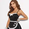 Delantal de encaje de lencería sexy para mujer europea y americana, conjunto de uniforme de sirvienta tentación, uniforme de juego de talla grande