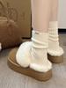 Chinelos Peludos para Mulheres, Novo Modelo Inverno 2026, Botas de Neve Integradas de Couro e Pelo, Sola Grossa, Forro de Pelúcia, Chinelos de Algodão com Biqueira Fechada