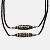Collar de Ágata con Cuentas de Tres Ojos Hecho a Mano de Xizang Cadena para Clavícula de Ágata Vieja de Tres Ojos Collar de Cuentas Cruzadas para Hombres y Mujeres