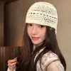 Gorro Tejido a Mano de Verano con Calados para Mujer, Estilo Étnico, Perfecto para Fotos de Viaje, Elegante Gorro