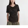 '¡Nube Suave Susurro'! Camiseta de Manga Corta de Alta Gama con Cuello de Volantes Plisados y Cintura Ajustada con Escote Irregular en V para Mujer, Verano