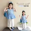 Conjunto de Niña 2026 Nuevo Estilo Moda Coreana Infantil Elegante Falda a Cuadros Azules Conjunto de Dos Piezas Traje de Verano para Niños Pequeños