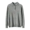Suéter de cachemira con cuello POLO, manga larga, top para hombre, diseño plano de 12 puntos, corte holgado, talla grande, suéter cálido
