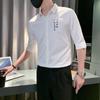 Camisa de Negocios de Manga Corta para Hombre Planky Guapo Bordado Slim-fit Camisa 2024 Nuevo Verano Seda de Hielo Casual Camisa Blanca