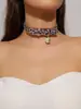 Collar de Encaje Retro Mingka Jewelry para Mujer, Cadena de Clavícula Exagerada Personalizada con Cristal Negro Gargantilla de Encaje