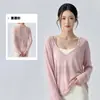 Cubierta de Yoga para Mujer Suelta Perezosa Adelgazante Camiseta Deportiva Ropa Exterior Ligera Transpirable Fitness Manga Larga Cubierta Superior