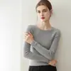Suéter Feminino de Gola Redonda com Listras Puras, Malha Fina de Caxemira, Camada Interna Slim para Manter o Calor no Outono e Inverno