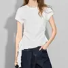 Camiseta Básica Irregular con Volantes de Manga Corta, Simple y Elegante, Nueva Colección Primavera 2026, Top Versátil de Manga Corta para el Trabajo