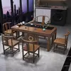 Nuevo juego de mesa de té y sillas de madera maciza estilo chino para balcón de apartamento pequeño, juego para sala de estar de té kung fu para el hogar, mesa de té integrada para preparar té