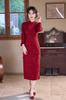 Cheongsam da Família Vermelha Estilo Chinês de Outono Roupa Mãe-Filha Vestido Melhorado Traje Tang Vermelho Vestido de Manga Comprida Cheongsam