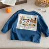 Camada Base Infantil 2026 Primavera/Outono Meninos e Meninas Desenho Animado Algodão Puro Aplique Camiseta de Manga Longa para Bebês e Crianças Casual Estiloso Top
