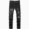 Jeans Rotos de Calle Americana para Hombre Corte Recto Delgado Pantalones de Mendigo Parcheados de Gama Alta Punk Atractivos Casuales Pantalones Largos