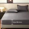 Estilo Amazon Comercio Exterior Transfronterizo Color Sólido Franela Cepillada Sábana Bajera Ajustable Funda Lavable Funda Protectora Juego de Sábanas Bajeras de Tres Piezas Cubierta Antipolvo