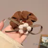 Scrunchie de Fio com Flor de Laço na Cor de Café para Mulheres, Elástico de Alta Elasticidade para Rabo de Cavalo, Suave com o Cabelo, Acessório de Cabelo